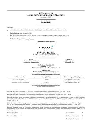 Thumbnail CryoPort 10-K Annual Report 2019