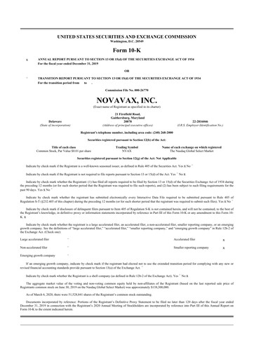 Thumbnail Novavax 10-K Annual Report 2019