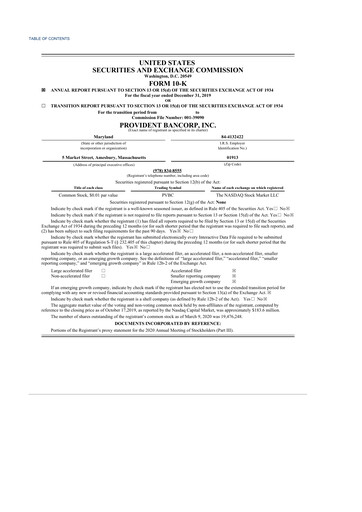 Thumbnail Provident Bancorp
 10-K Annual Report 2019