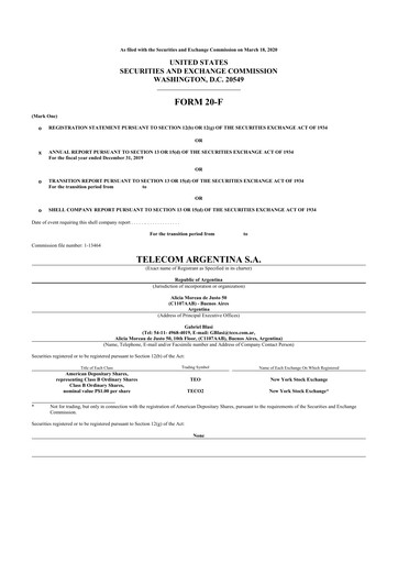 Thumbnail Telecom Argentina
 20-F Annual Report 2019