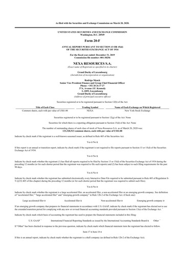 Thumbnail Nexa Resources 20-F Annual Report 2019