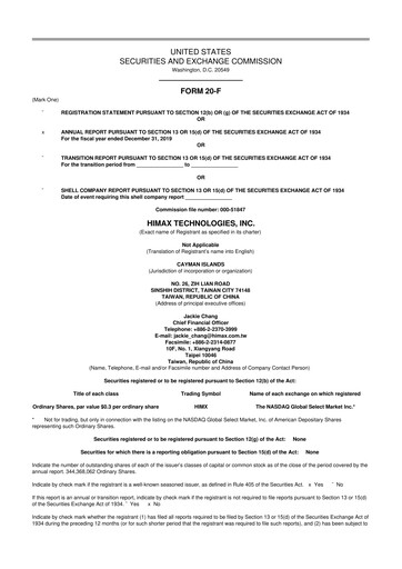 Miniature Himax Technologies 20-F Rapport annuel 2019