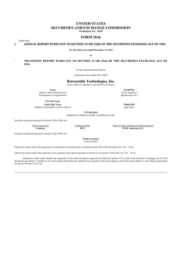 Thumbnail Retractable Technologies 10-K Annual Report 2019