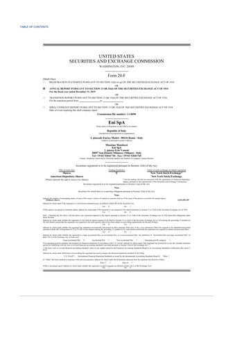 Thumbnail ENI 20-F Annual Report 2019