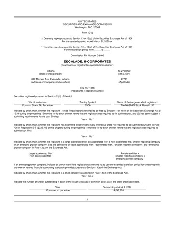 Thumbnail Escalade Sports 10-Q Quarterly Report FY 