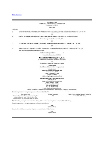 Thumbnail Jinko Solar 20-F Annual Report 2019