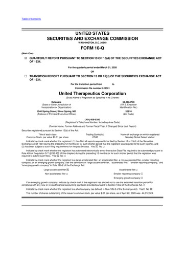 Thumbnail United Therapeutics 10-Q Quarterly Report FY2020 