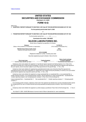 Thumbnail Silicon Labs
 10-Q Quarterly Report FY2020 