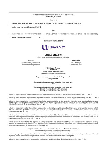 Thumbnail Urban One
 10-K Annual Report 2019