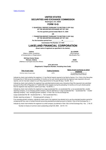 Thumbnail Lakeland Financial Corp 10-Q Quarterly Report FY2020 