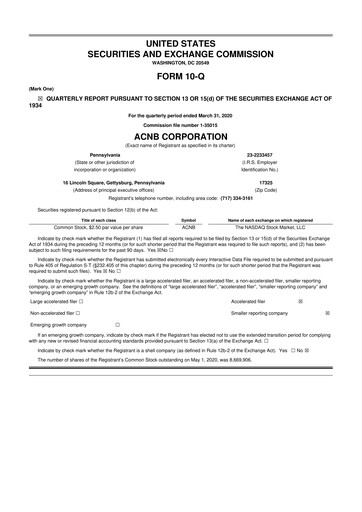 Thumbnail ACNB Corporation
 10-Q Quarterly Report FY2020 