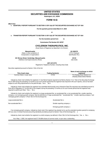 Miniature Cyclerion Therapeutics
 10-Q Rapport trimestriel 2020 