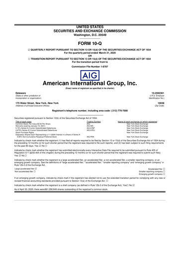 Thumbnail American International Group 10-Q Quarterly Report FY2020 