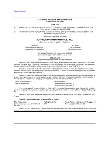 Miniature Iovance Biotherapeutics
 10-Q Rapport trimestriel 2020 