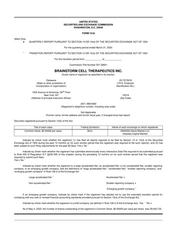 Vorschaubild BrainStorm Cell Therapeutics 10-Q Quartalsbericht 2020 