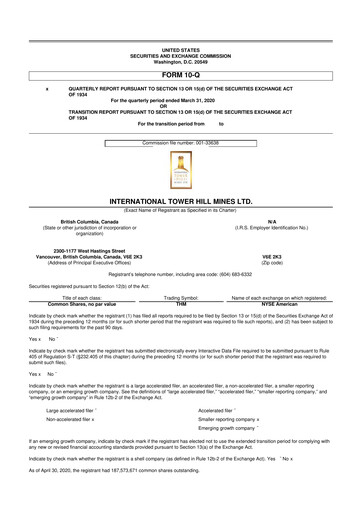 Thumbnail International Tower Hill Mines 10-Q Quarterly Report FY2020 