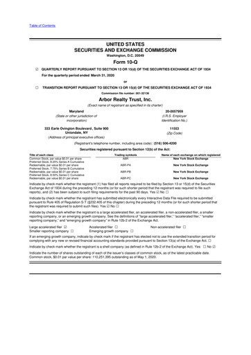 Thumbnail Arbor Realty Trust
 10-Q Quarterly Report FY2020 