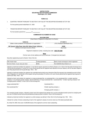 Thumbnail BayCom (United Business Bank) 10-Q Quarterly Report FY2020 