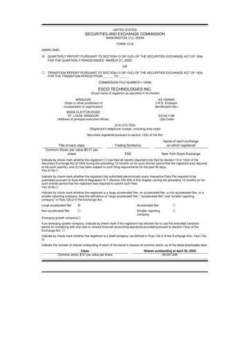Thumbnail ESCO Technologies
 10-Q Quarterly Report FY2020 