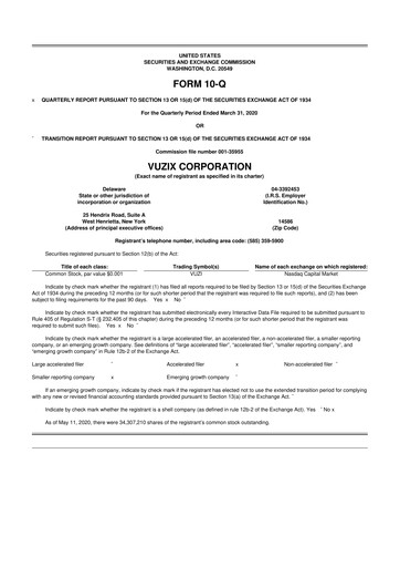 Thumbnail Vuzix
 10-Q Quarterly Report FY2020 