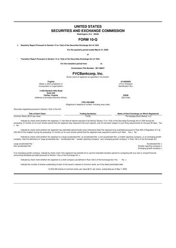 Thumbnail FVCBankcorp 10-Q Quarterly Report FY2020 