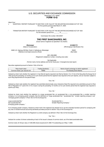 Miniature The First Bancshares 10-Q Rapport trimestriel 2020 