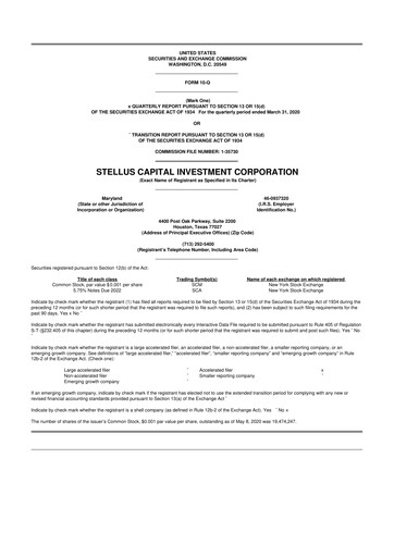 Thumbnail Stellus Capital Investment Corporation 10-Q Quarterly Report FY 
