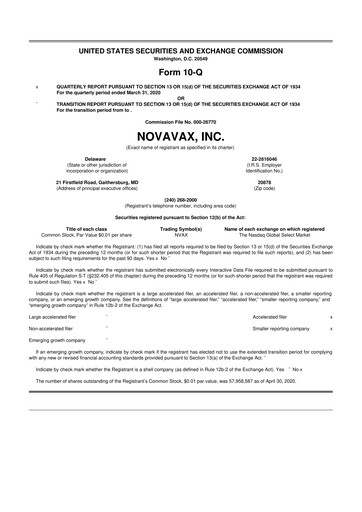 Thumbnail Novavax 10-Q Quarterly Report FY2020 