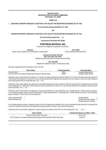 Thumbnail Fortress Biotech
 10-Q Quarterly Report FY2020 