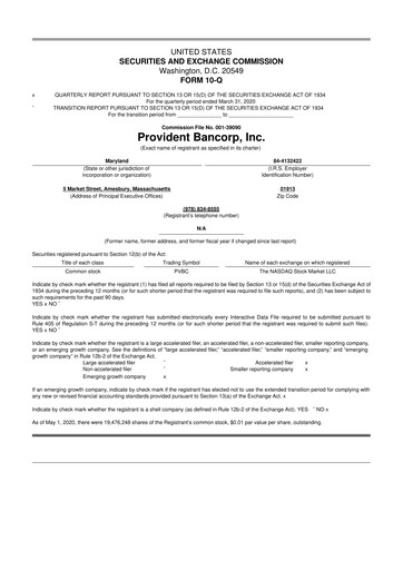 Vorschaubild Provident Bancorp
 10-Q Quartalsbericht 2020 