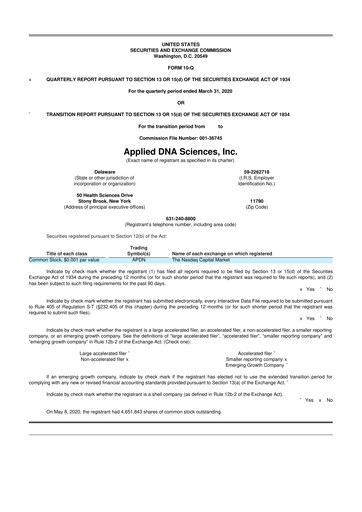 Miniature Applied DNA Sciences
 10-Q Rapport trimestriel 2020 