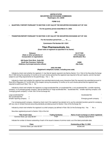Thumbnail Titan Pharmaceuticals
 10-Q Quarterly Report FY2020 
