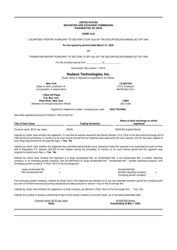 Thumbnail Hudson Technologies 10-Q Quarterly Report FY 