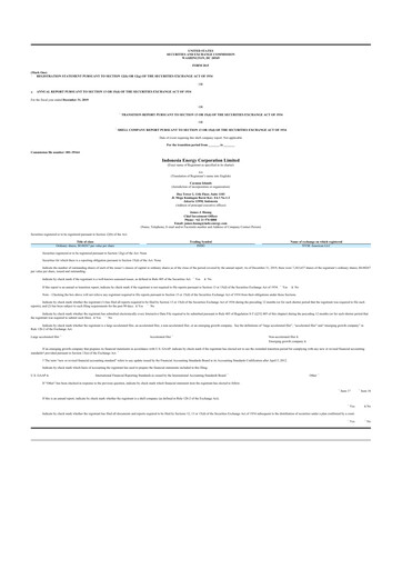 Thumbnail Indonesia Energy 20-F Annual Report 2019