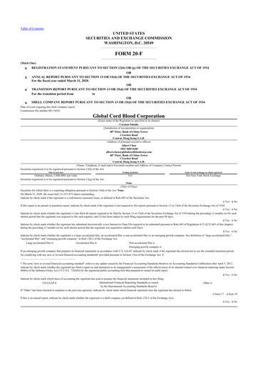 Thumbnail Global Cord Blood 20-F Annual Report 2020