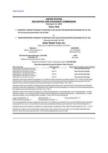 Thumbnail Arbor Realty Trust
 10-Q Quarterly Report FY2020 
