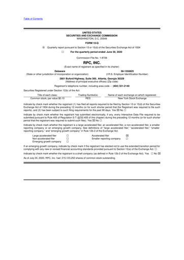 Miniature RPC, Inc. 10-Q Rapport trimestriel 2020 