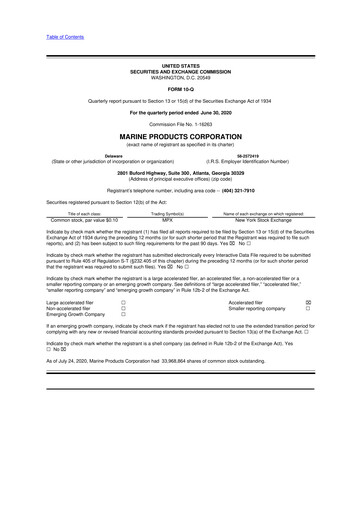 Thumbnail Marine Products Corporation 10-Q Quarterly Report FY 
