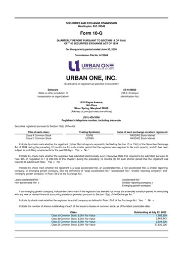 Miniature Urban One
 10-Q Rapport trimestriel 2020 