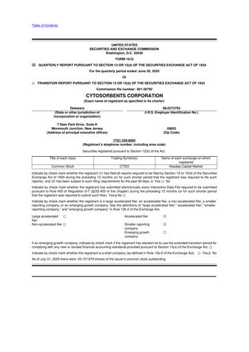 Miniature Cytosorbents 10-Q Rapport trimestriel  