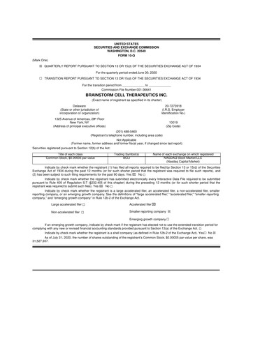 Vorschaubild BrainStorm Cell Therapeutics 10-Q Quartalsbericht 2020 