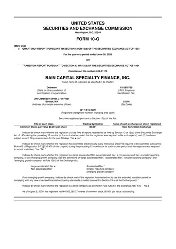Vorschaubild Bain Capital Specialty Finance
 10-Q Quartalsbericht  