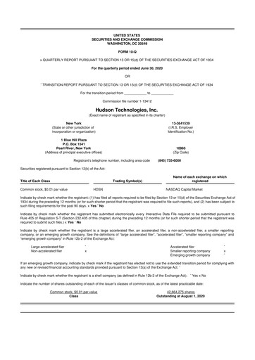 Thumbnail Hudson Technologies 10-Q Quarterly Report FY 
