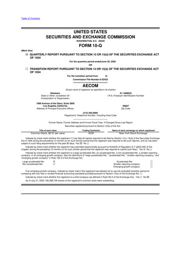 Thumbnail AECOM 10-Q Quarterly Report FY2020 