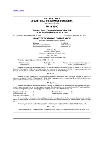 Thumbnail Monster Beverage 10-Q Quarterly Report FY2020 