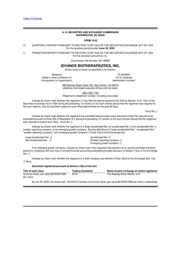 Miniature Iovance Biotherapeutics
 10-Q Rapport trimestriel 2020 