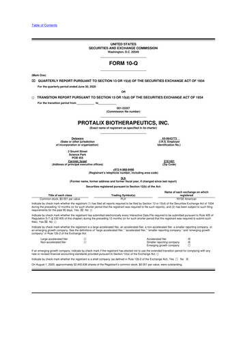 Thumbnail Protalix BioTherapeutics
 10-Q Quarterly Report FY 