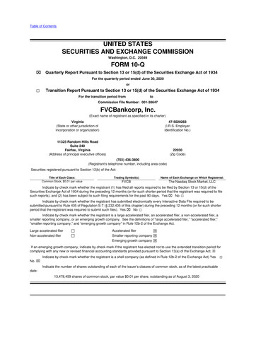 Thumbnail FVCBankcorp 10-Q Quarterly Report FY2020 