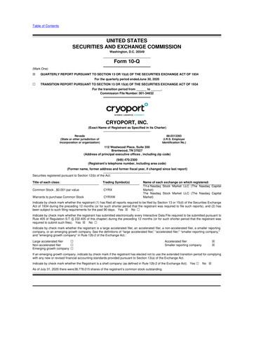 Thumbnail CryoPort 10-Q Quarterly Report FY2020 
