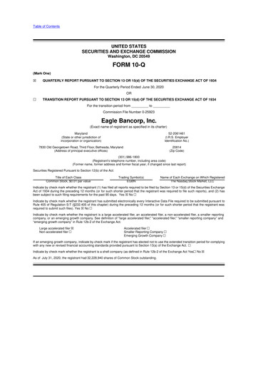 Thumbnail Eagle Bancorp 10-Q Quarterly Report FY2020 